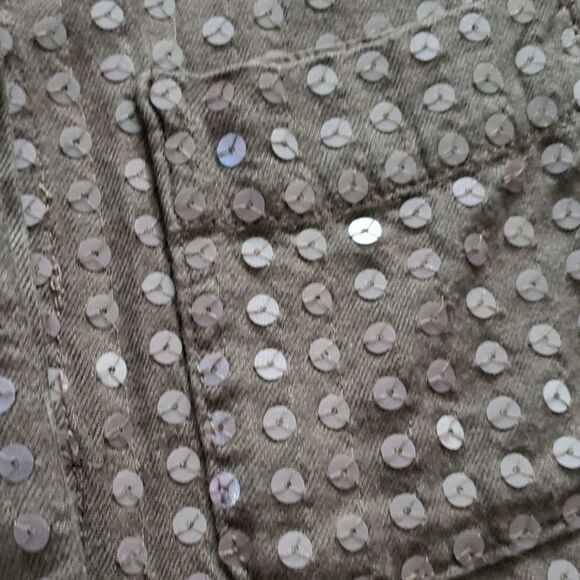 ANTHROPOLOGIE MAEVE womens XS olive green sequins long sleeve button shirt - Picture 4 of 5